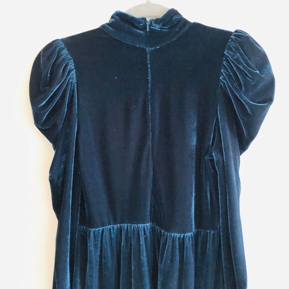 ZARA Green Velvet Puff Shoulder Dress - S - Picture 7 of 7